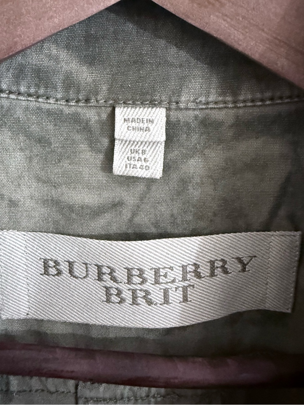 Burberry Brit Olive Green Cotton Belted Short Military style Trench Jacket - Picture 3 of 4